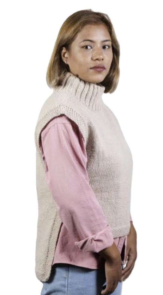 Hand-Knitted Wool Vest, natural white