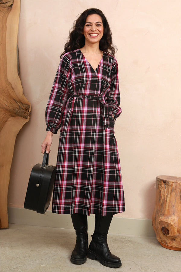 Amelia Dress - Berry & Black Check - Indilisi