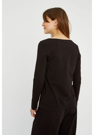 Fallon Long Sleeve Top, XS in Black