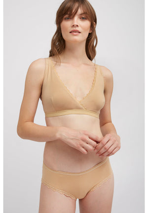 Lace Trim Triangle Bra / Beige