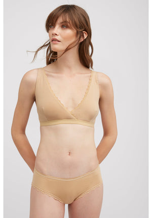 Lace Trim Triangle Bra Beige XS, L