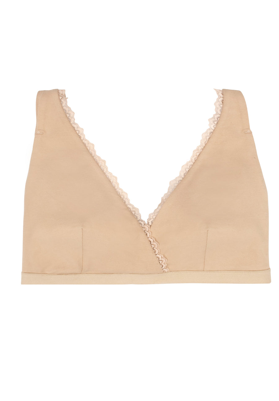 Lace Trim Triangle Bra / Beige