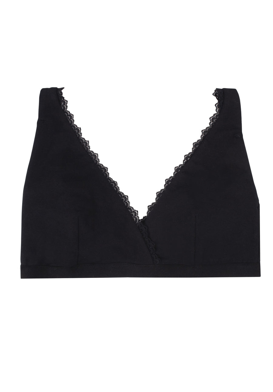 Lace Trim Triangle Bra / Black