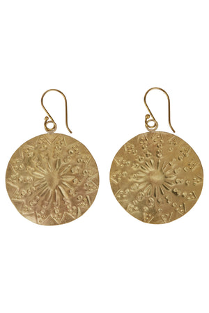 Circle Sun Drop Earrings- Brass