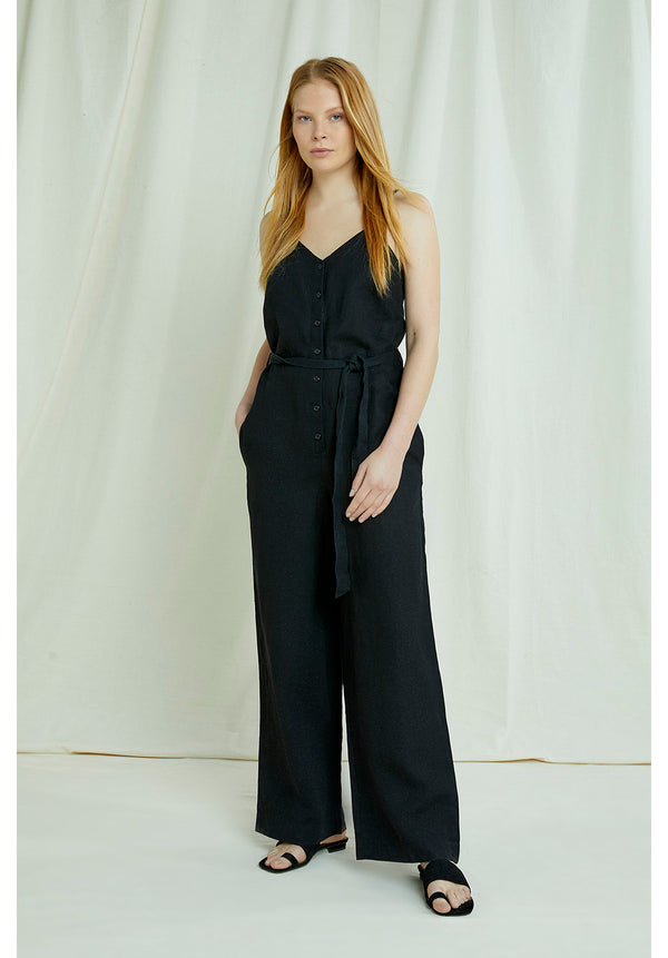 Clara Linen Jumpsuit, XS-M balck