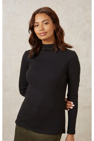 Hiral Rib Turtleneck Top, XS in Black