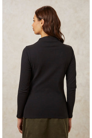 Hiral Rib Turtleneck Top, XS in Black