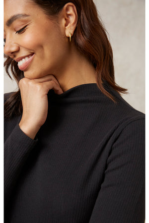 Hiral Rib Turtleneck Top, XS in Black