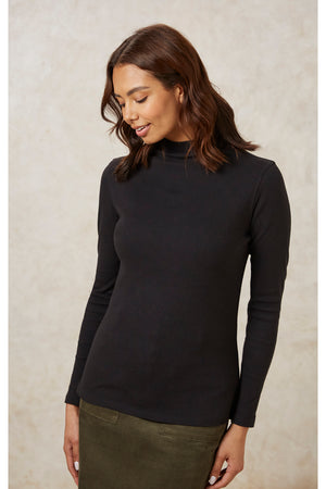 Hiral Rib Turtleneck Top, XS in Black