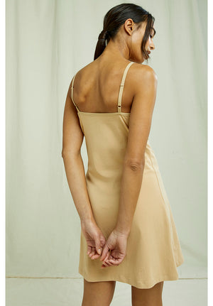 Lace Trim Slip Dress / Beige, XS
