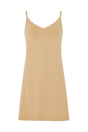Lace Trim Slip Dress / Beige, XS