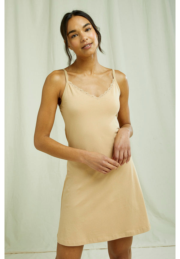 Lace Trim Slip Dress / Beige XS, L
